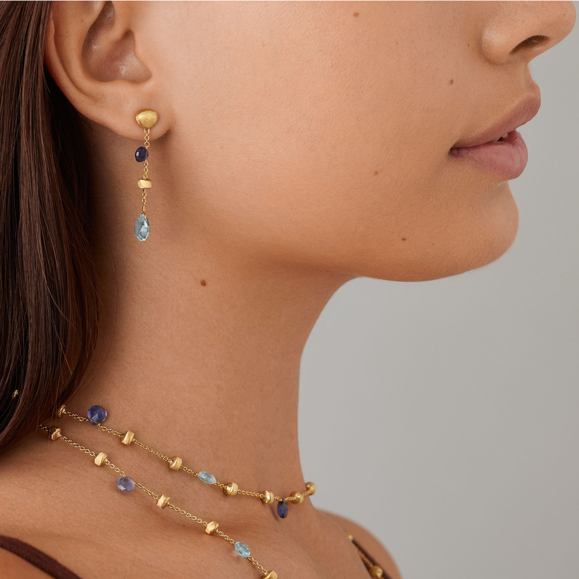 Marco Bicego Paradise Collection Yellow Gold Iolite and Blue Topaz Short Drop Earrings
